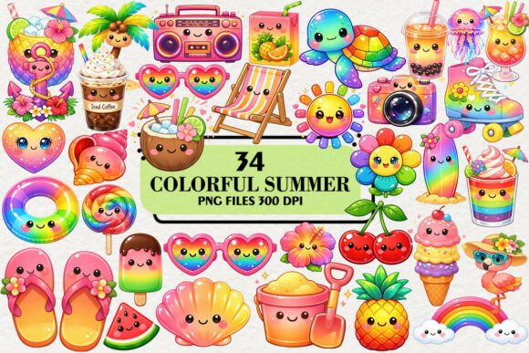 Download Kawaii Colorful Summer Clipart Bundle - Clipart Collection