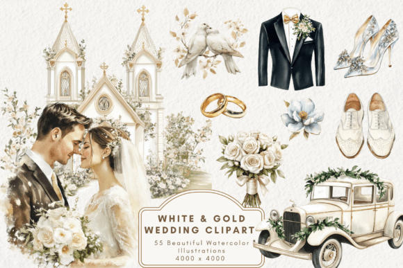 Download White &amp; Gold Wedding Clipart - Clipart Collection