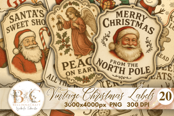 Download Vintage Christmas Labels Clipart PNG - Clipart Collection
